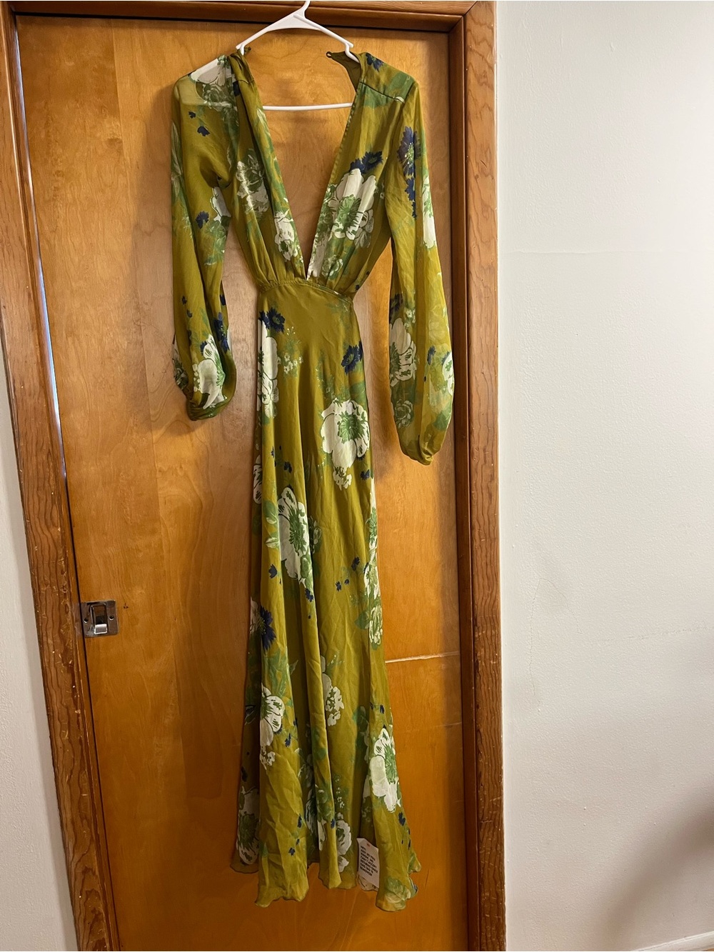 ASOS Olive Green Floral Long Sleeve V-Neck Maxi Dress
